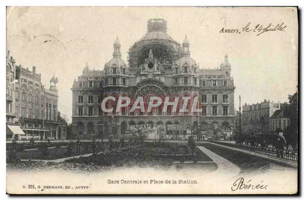 Hauptbahnhof und Place de la Station — Antwerpen — G. Hermans, Verlag, Antwerpen, Nr. 301 - Vorderseite
