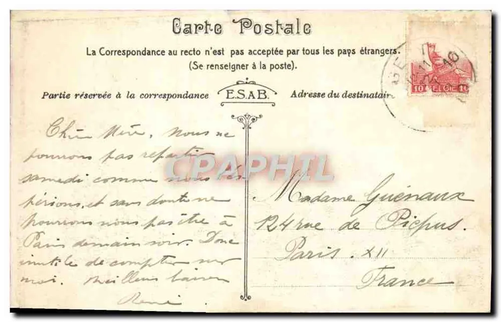 Pavilhão do Canadá — Exposição Universal de Gand 1910 — Berchem Anvers - Verso