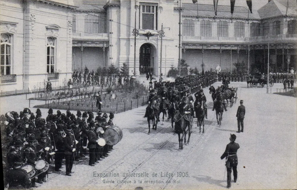 Zivile Garde bei der Empfang des Königs — Weltausstellung Liège 1905 — Nels, Brüssel, Nr. 135 - Vorderseite