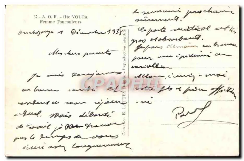 Mulher Toucouleur — Ouakéyoga, Alto Volta — Editor A.O.F. n°37 - Verso