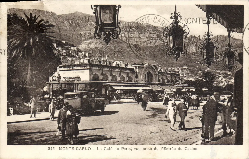 Monte-Carlo — Der Café de Paris, Aufnahme vom Eingang des Casinos — Édition Grimaldi, n°345 - Vorderseite