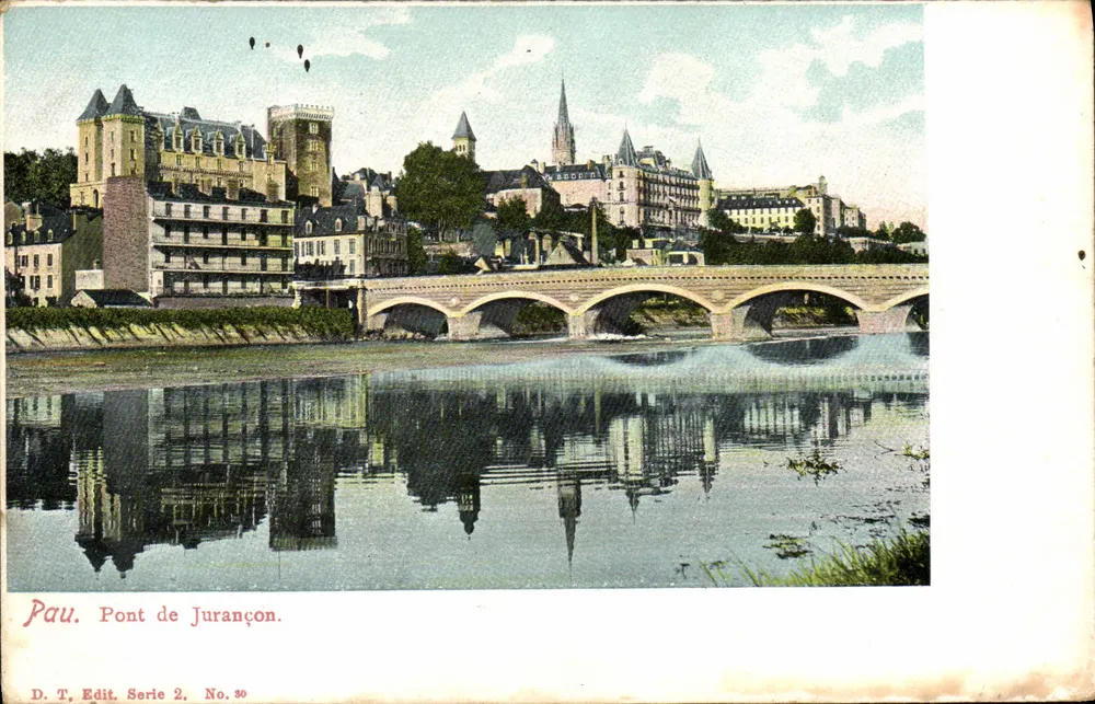 Pau. Ponte de Jurançon — vista panorâmica com reflexos — D. T. Edit. Série 2, Número 50 - Frente