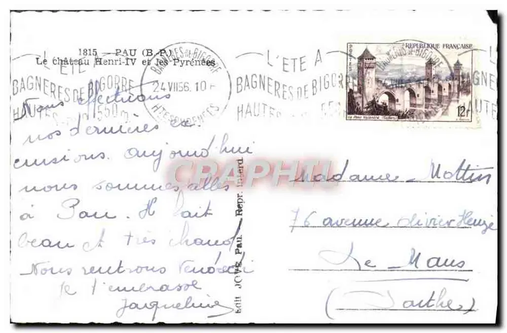 Das Schloss Henri-IV und die Pyrenäen — Bagnères-de-Bigorre — Verlag J.C. Ma. Paul, Nr. 550 - Rückseite