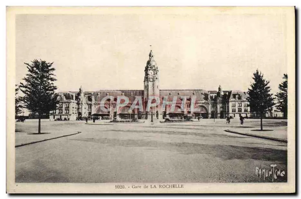 Stacja kolejowa La Rochelle — widok stacji z zegarem — wydane przez Ramuntoche, nr 1020 - Awers