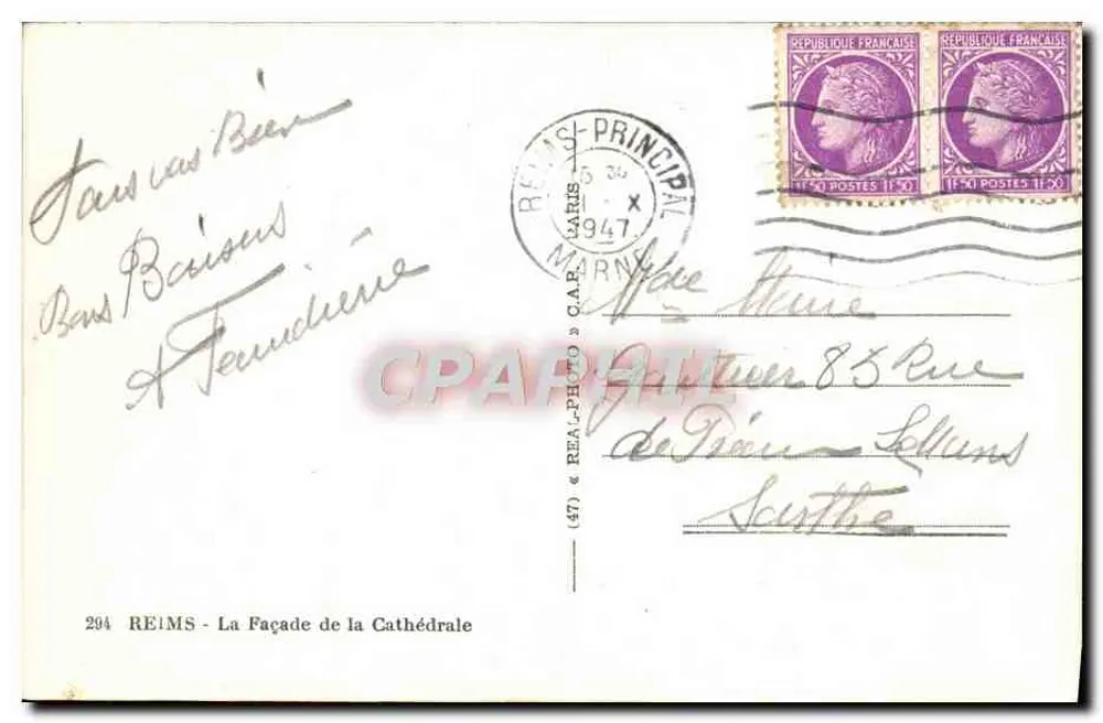 Reims - Fachada da Catedral — editor REA-L-PHOTO C.A.P. n°294 - Verso