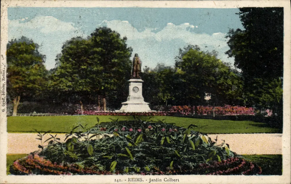 Reims - Jardim Colbert — monumento central — G. Graff, editor, Reims, n°141 - Frente