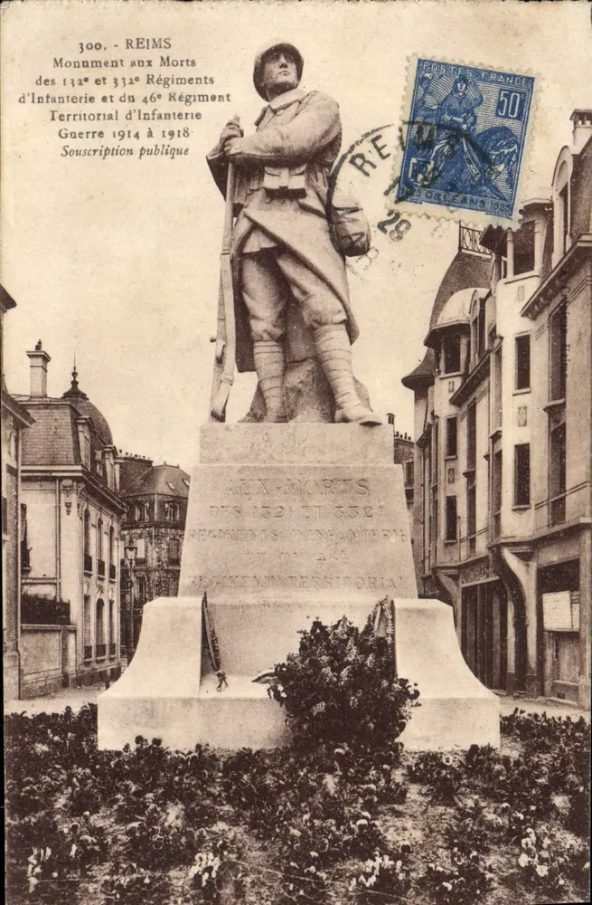 Reims — Monumento aos Mortos dos 112º e 332º Regimentos de Infantaria e do 46º Regimento Territorial — editor desconhecido, n° 300 - Frente