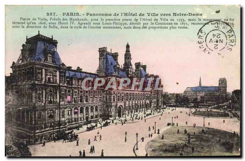 Paris - Panorama des Rathauses in Richtung Notre-Dame — unbekannter Verleger, Nr. 287 - Vorderseite