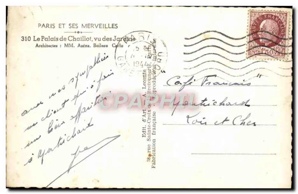 Palais de Chaillot — Ansicht aus den Gärten — Édition d'Art, Paris - Rückseite
