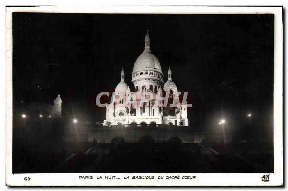 Paris nachts — Die Basilika des Heiligen Herzens — Ausgabe AN - Vorderseite