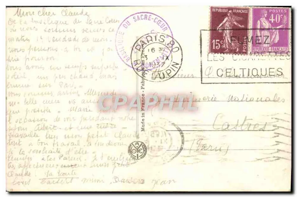 Paris nachts — Die Basilika des Heiligen Herzens — Ausgabe AN - Rückseite