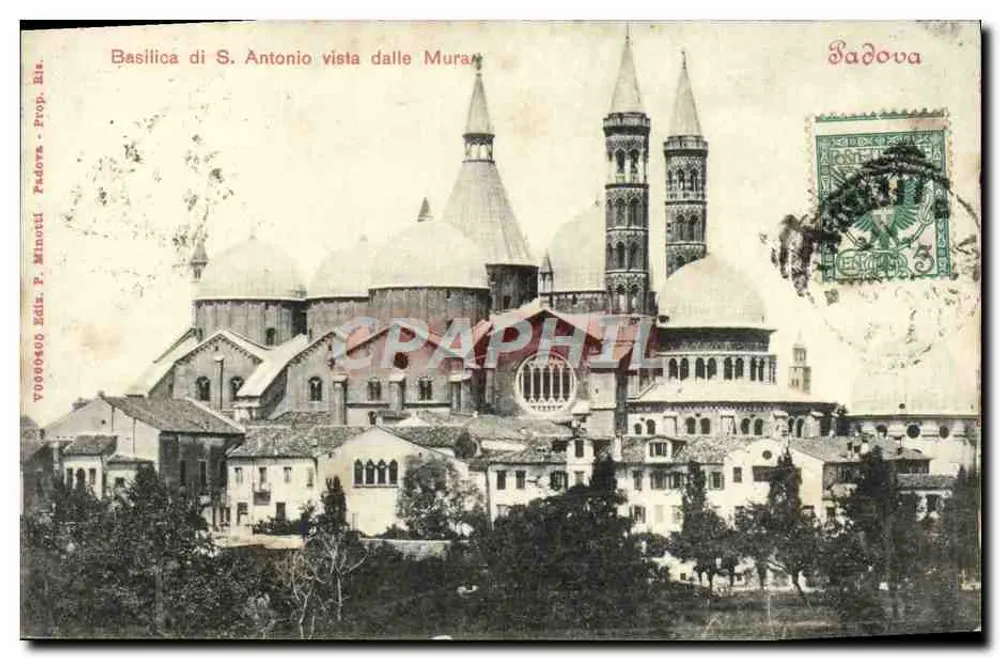 Basilika von S. Antonio von den Mauern aus gesehen — Padua — Verlag F. Minotti. Prop. Riz. - Vorderseite