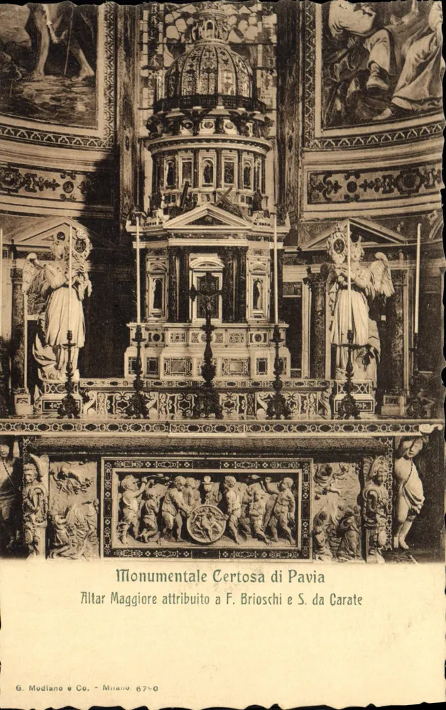 Monumental Certosa de Pavia — Altar Maggiore atribuído a F. Brioschi e S. da Carate — G. Mudiano & Co. Milano 6740 - Frente