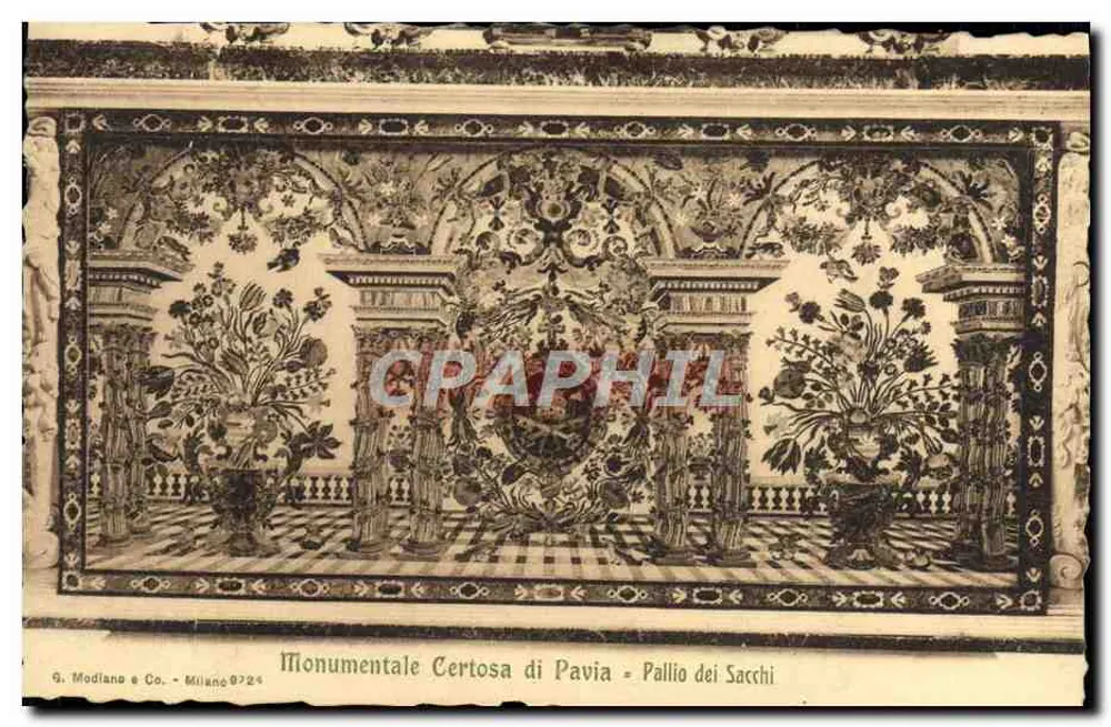 Monumental Certosa de Pavia — Pallio dei Sacchi — G. Modiano e Co. — Milano 9724 - Frente