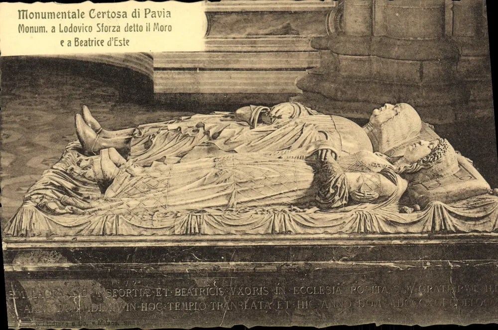 Monumental Certosa de Pavia — Tumbas de Ludovico Sforza chamado o Moro e de Beatrice d'Este — Carta Postal Italiana - Frente