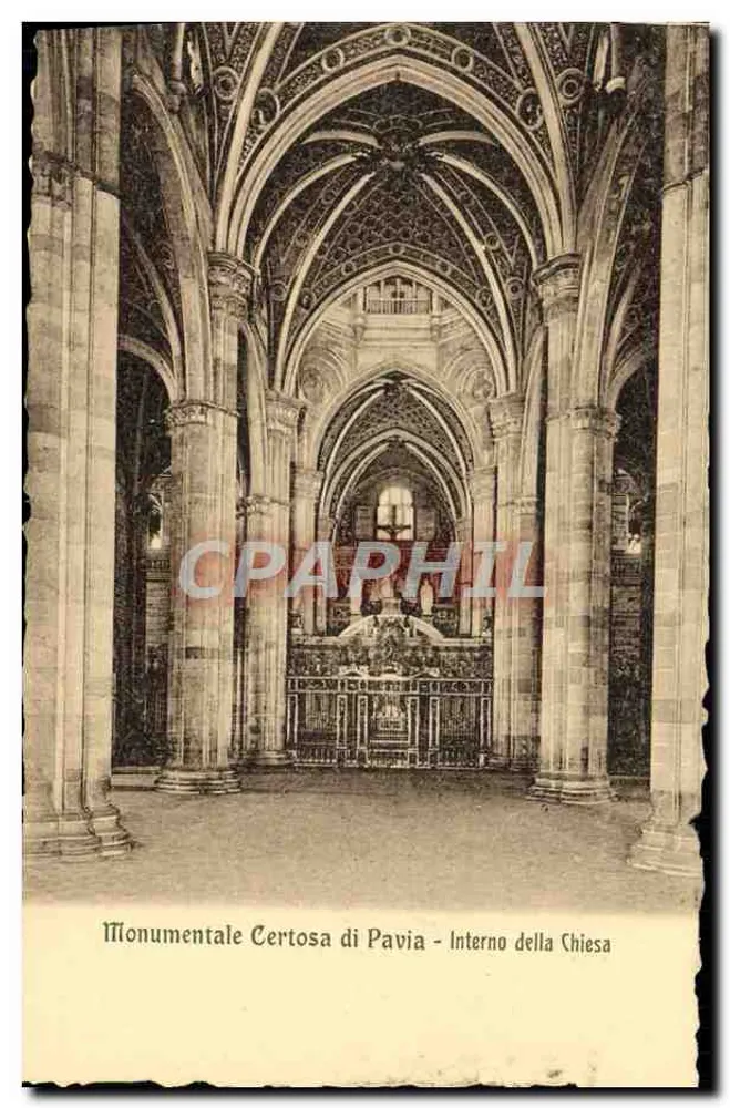 Monumental Certosa de Pavia — Interior da Igreja — Cartolina Postal Italiana - Frente