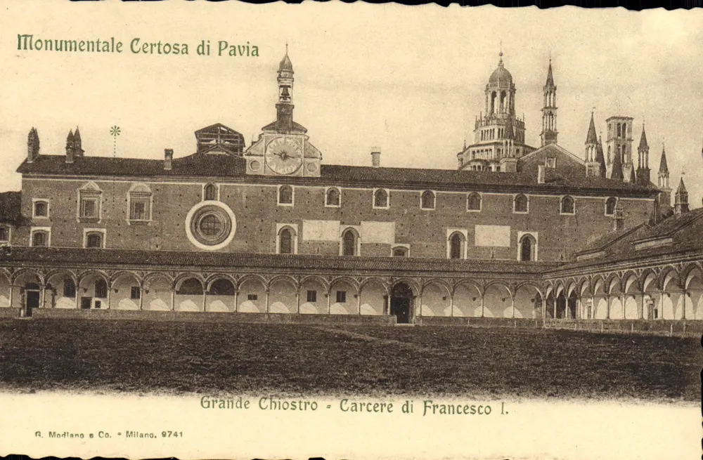 Certosa di Pavia — Grand Chiostro - Carcere di Francesco I — G. Modiano & Co., Milano, 9741 - Frente