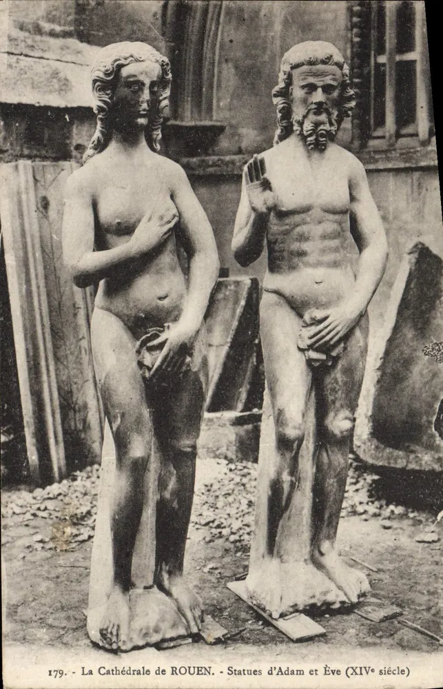 Adam und Eva — Statuen des 14. Jahrhunderts — Kathedrale von Rouen - Vorderseite