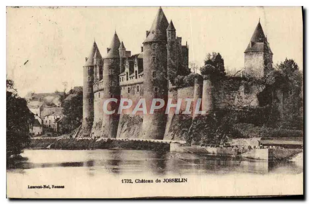 Castelo de Josselin — vista do castelo sobre o rio — Laurent-Nel, Rennes, n° 1732 - Frente