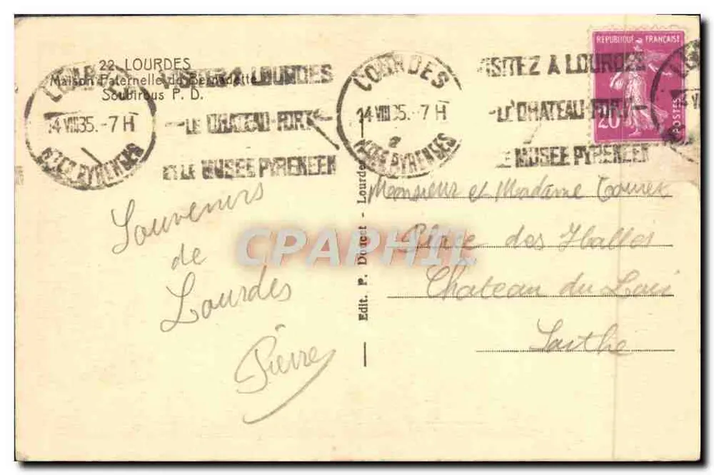 Vaterhaus von Bernadette Soubirous — Lourdes — Verlag P. Duret - Rückseite