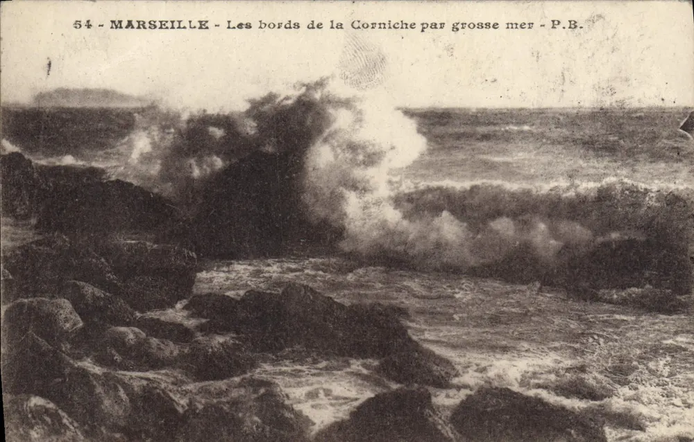 Marselha - As margens da Corniche sob mar forte - P.B. n°54 - Frente