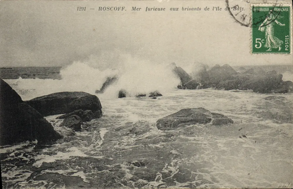 Roscoff — Wütende See an den Klippen der Insel Batz — Antike Ansichtskarte n°1291 - Vorderseite
