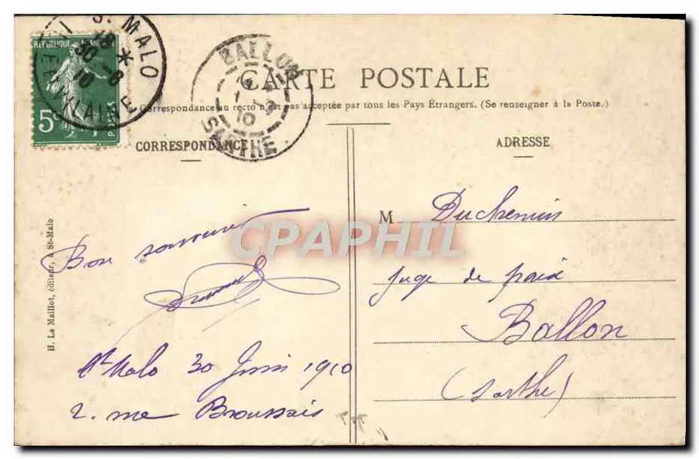 Dinard - A Praia com Maré Alta — H. La Mallion, n° 101 - Verso