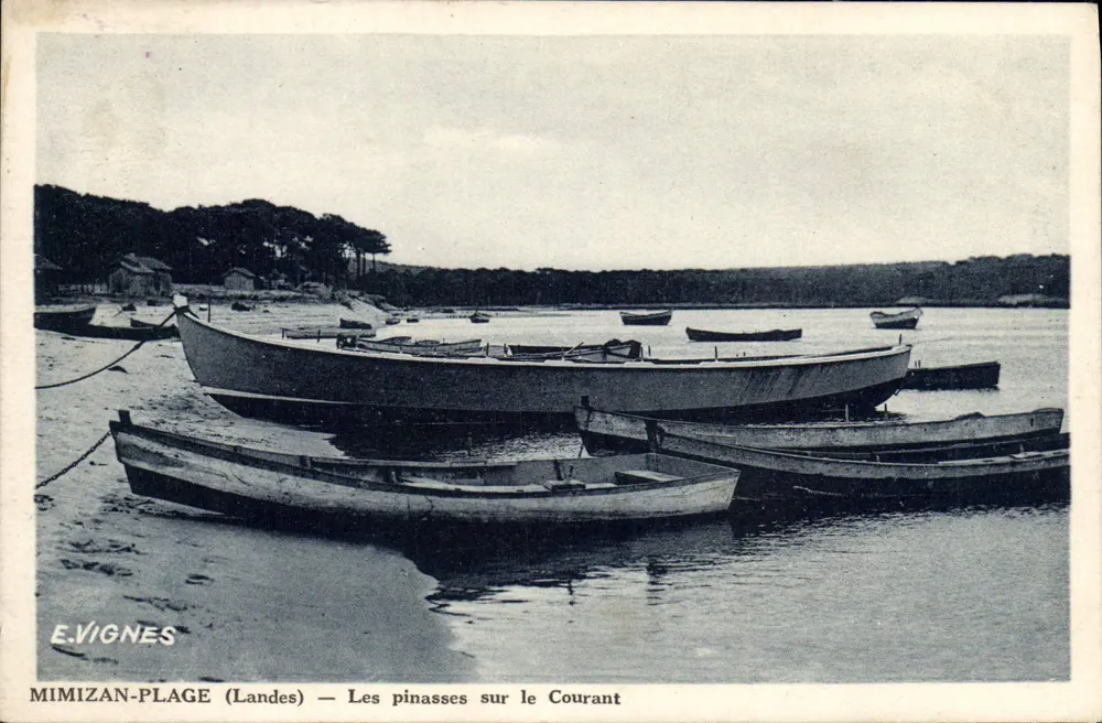 MIMIZAN-PLAGE (Landes) — Die Pinassen am Strom — E. VIGNES - Vorderseite