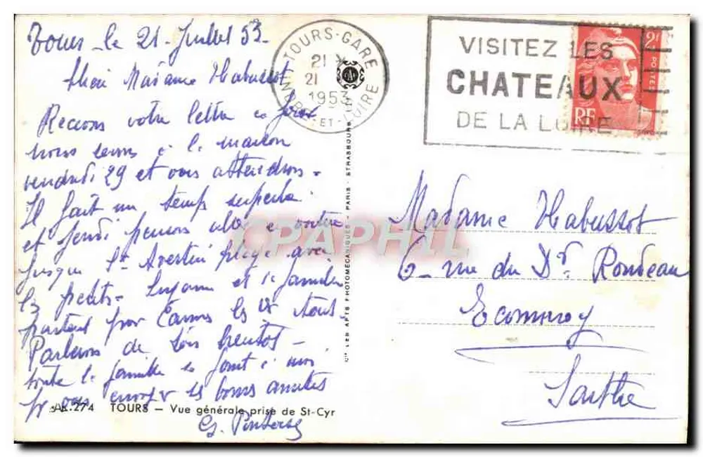 Tours — Vue générale prise de St-Cyr — Éditeur : C. Vimberès - Verso