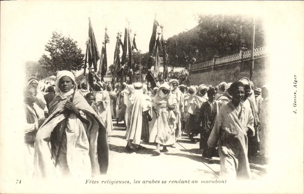 Religiöse Feste, Araber auf dem Weg zum Marabout — J. Gaser, Algier, Nr. 74 - Vorderseite