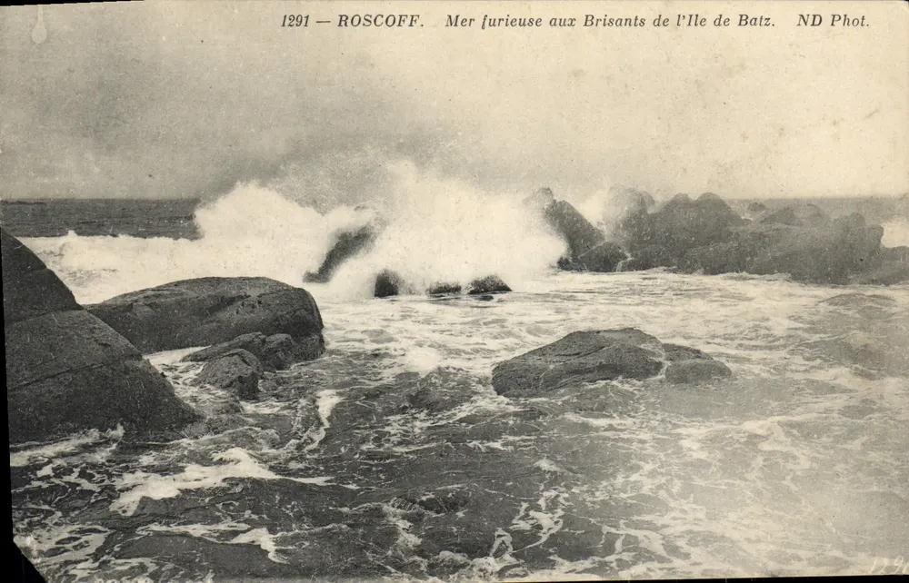 Roscoff — Ansicht der stürmischen See an den Klippen der Île de Batz — ND Phot. n° 1291 - Vorderseite