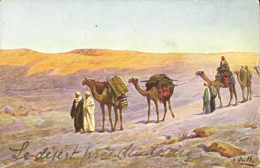 O deserto perto do Caire — S. Zullo — The Cairo Postcard Trust, No. 654 - Frente