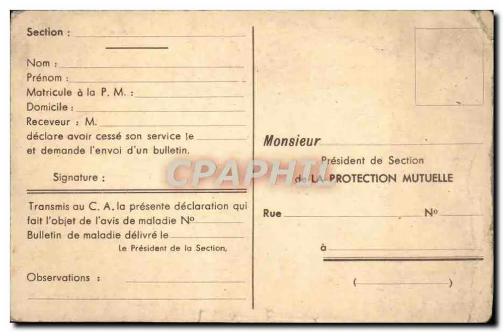La Protection Mutuelle des Chemins de Fer — Sitz der Geschäftsleitung: 2 & 4, Place des Peupliers, Paris-13e - Rückseite