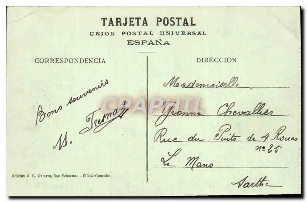 San Sebastián - Avenida de la Libertad — Verlag G. Galarza, Nr. 65 - Rückseite