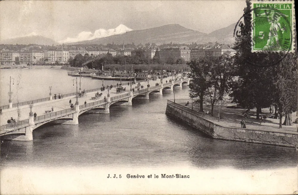Genebra e o Monte Branco — J.J.5 — Jullien frères, Fot. Editores, Genebra - Frente