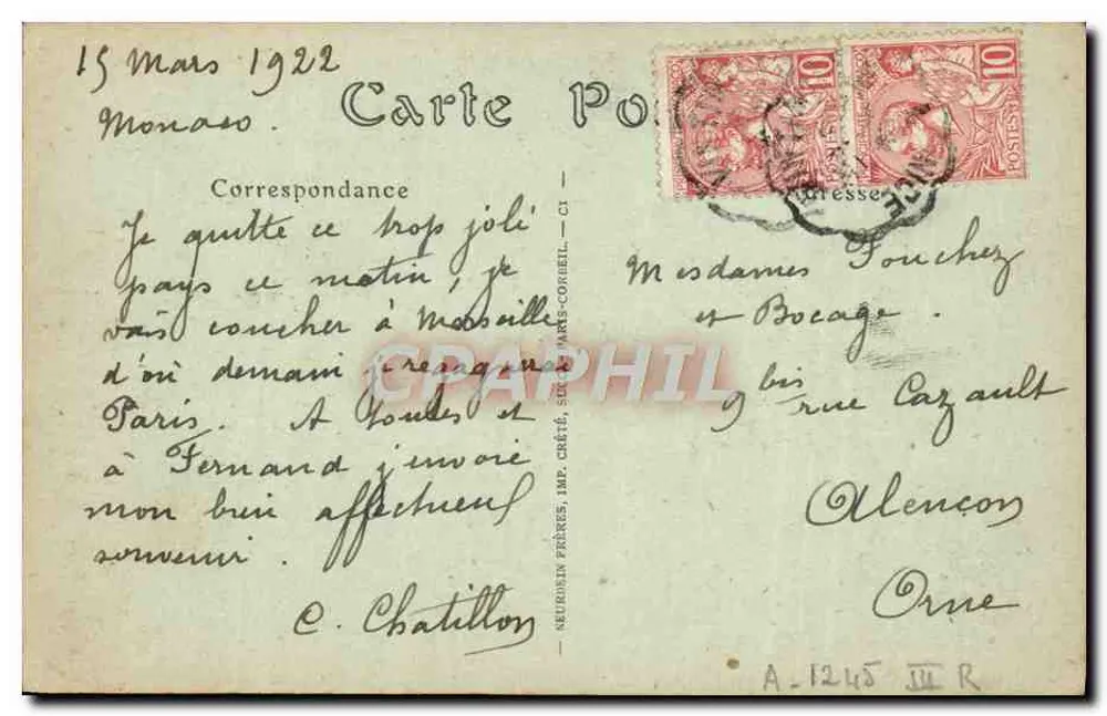 Monte-Carlo — Ansicht der Condamine und des Rochers — Jhot, n° 1023 - Rückseite