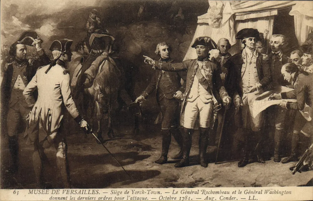 Belagerung von Yorktown — General Rochambeau und General Washington geben die letzten Befehle für den Angriff — Oktober 1781 — Musée de Versailles — Aug. Conder — LL. — Nr. 63 - Vorderseite