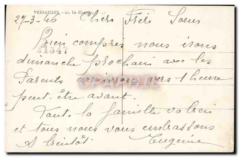 Versalhes - A Capela — Bilhete postal antigo n°21347, editado por - Verso