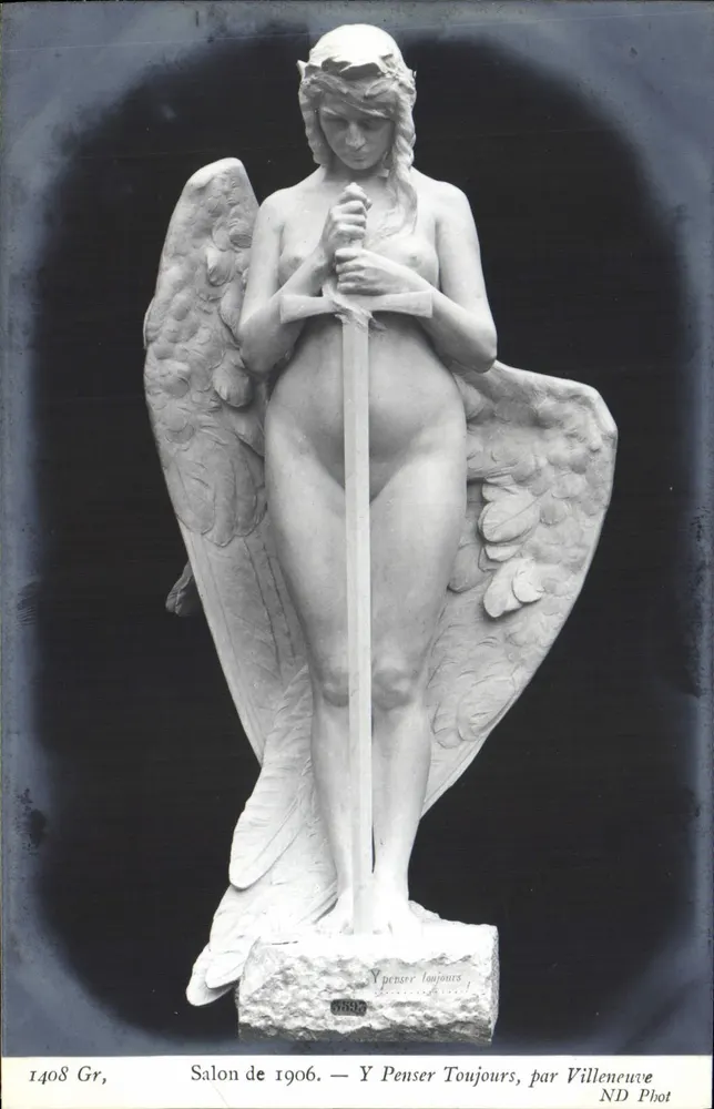 Statue des Engels 'Y Penser Toujours' — Salon 1906 — von Villeneuve, ND Phot - Vorderseite