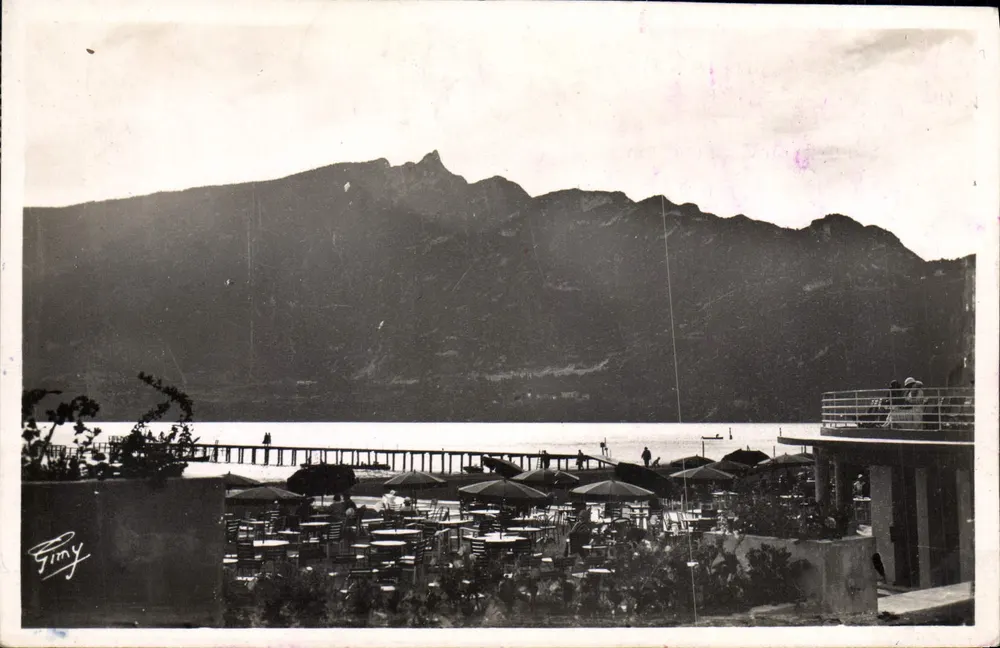 Die Place d'Aix-les-Bains am Sonnenuntergang — See Bourget und der Dent du Chat (1472 m) — Ed. Chambéry, Nr. 281 - Vorderseite