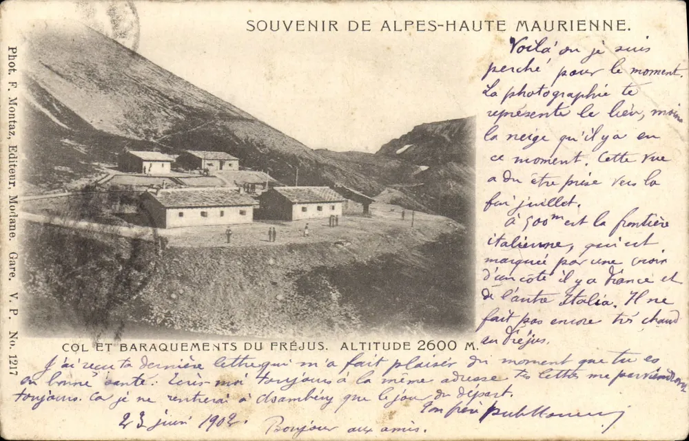 Col et baraquements du Fréjus — altitude 2600 m — éditeur Plot F. Montaz, Modane, n° V.P. 1217 - Frente