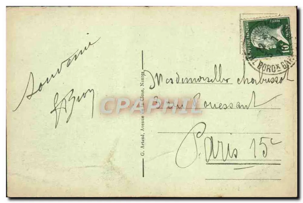 Bordeaux — A Igreja de Santa Cruz — Bilhete postal antigo n°111, editor G. Artaud - Verso