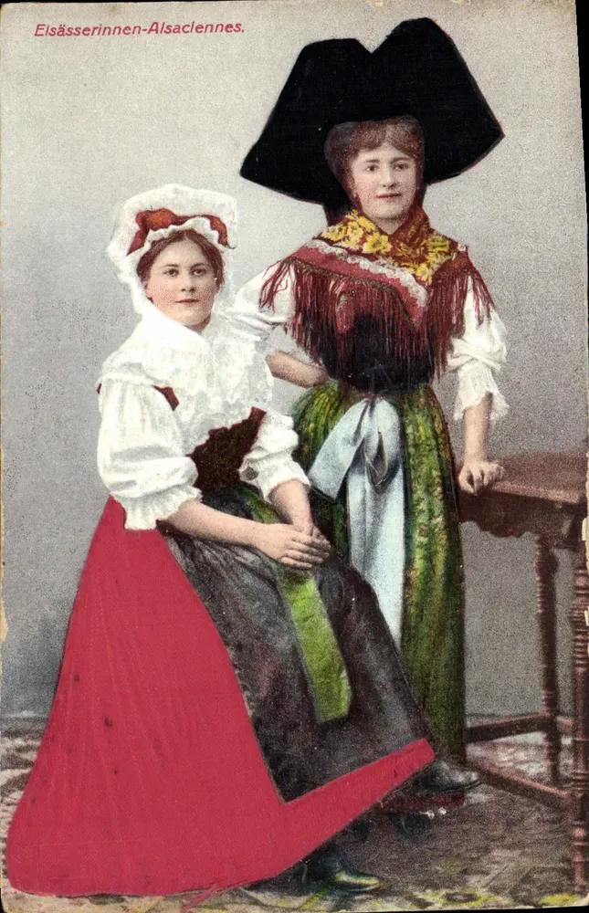 Duas mulheres em trajes alsacenses — Elsässerinnen-Alsaciennes — editor não identificado, n° de série VI 1181 - Frente