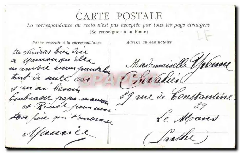 Angers - O Quai do Rei da Polônia — editor desconhecido, n° 14 - Verso