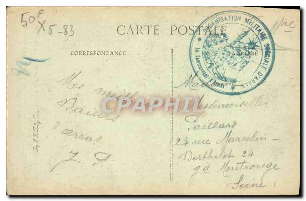 Arras — Schäden durch den Bombenangriff vom 5. Juli 1915 am Palais Saint-Vaast — E. Ruff - Rückseite