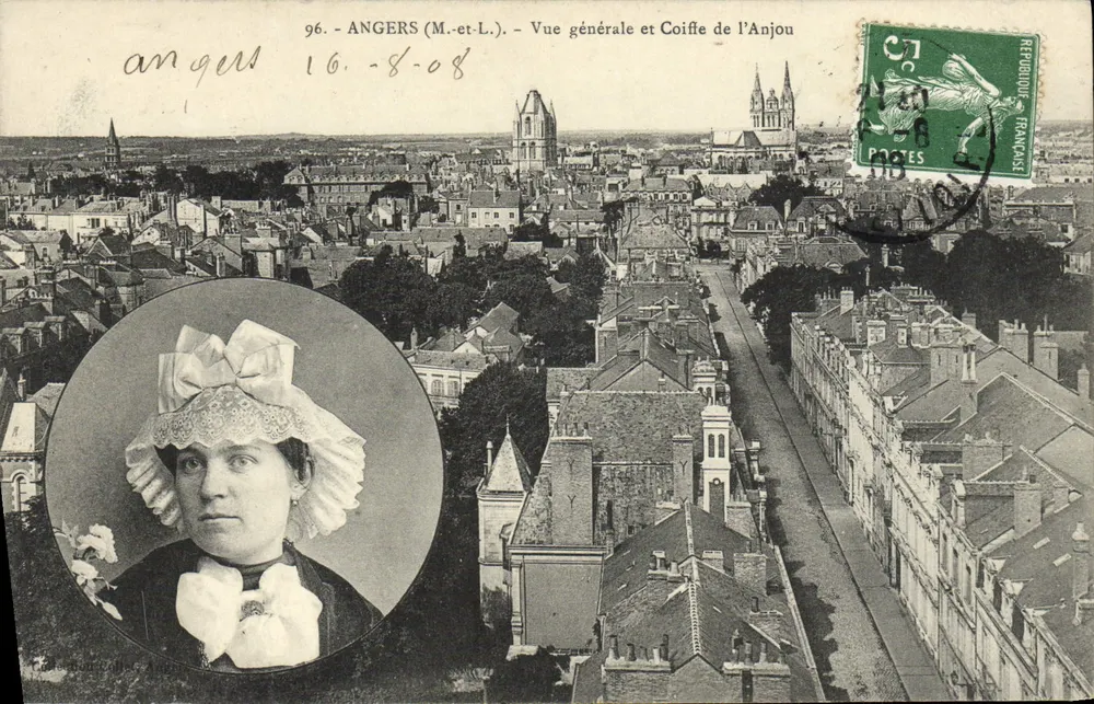 Angers (M.-et-L.) — Vista geral e Coifa do Anjou — Editor não identificado, n° 96 - Frente