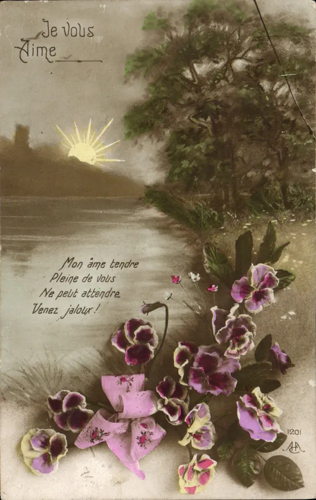 Paisagem lacustre com flores — texto amoroso — editor AA n°1201 - Frente