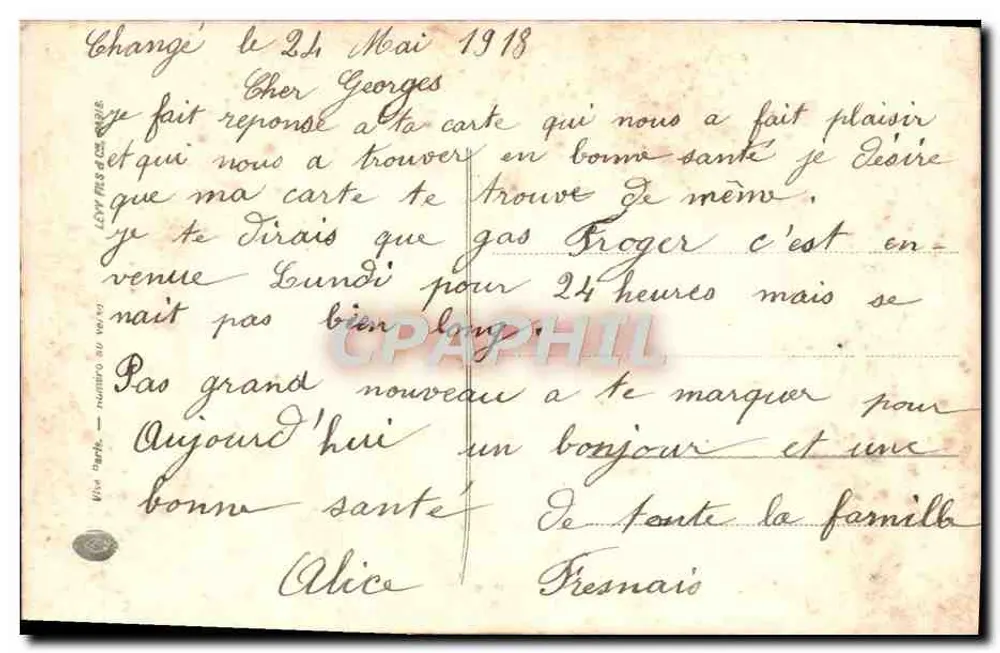 Frau mit Rosen — Antike Ansichtskarte datiert 1918 — Verlag LEVY RUS & CIE, Nr. 104 - Rückseite