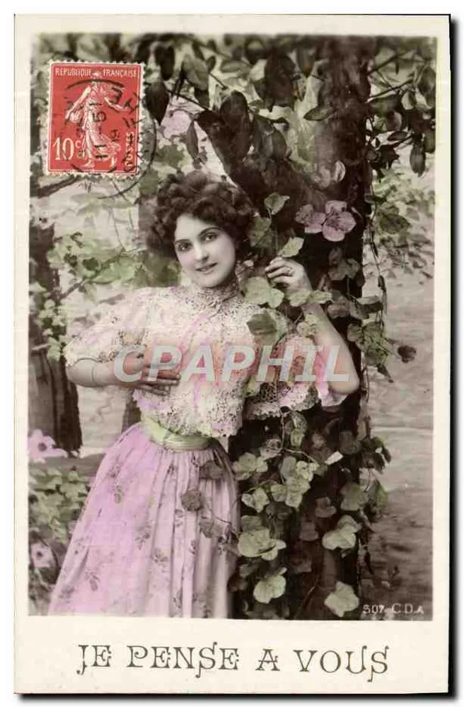 Ich denke an dich — junge Frau in einem rosa Kleid unter dem Efeu — C.D.A. n°507 - Vorderseite