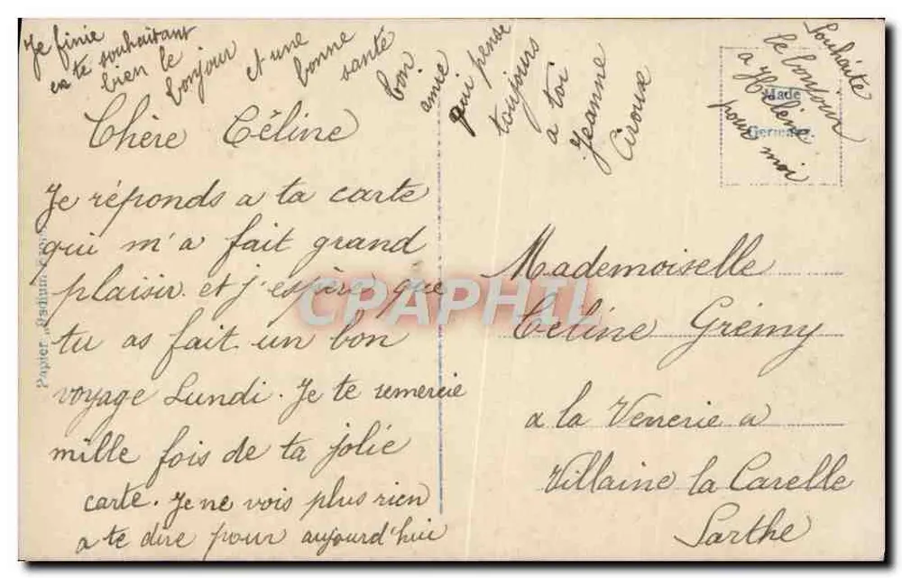 Junge Frau in gelber Robe mit Blumenstrauß — Farbige Karte — Verlag R. 4587-2 - Rückseite